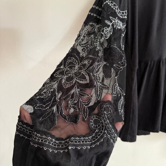 FREE PEOPLE | Black Penny Embroidered Sleeve Boxy Peplum Top | Small - Picture 5 of 8